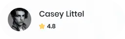 Host card with the host name of Casey Littel, his profile photo, and his rating of 4.8